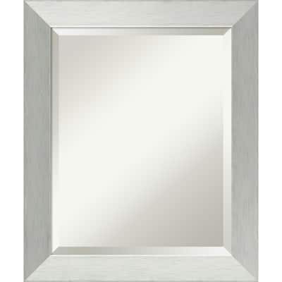 Beveled Wood Bathroom Wall Mirror - Brushed Sterling Silver Frame