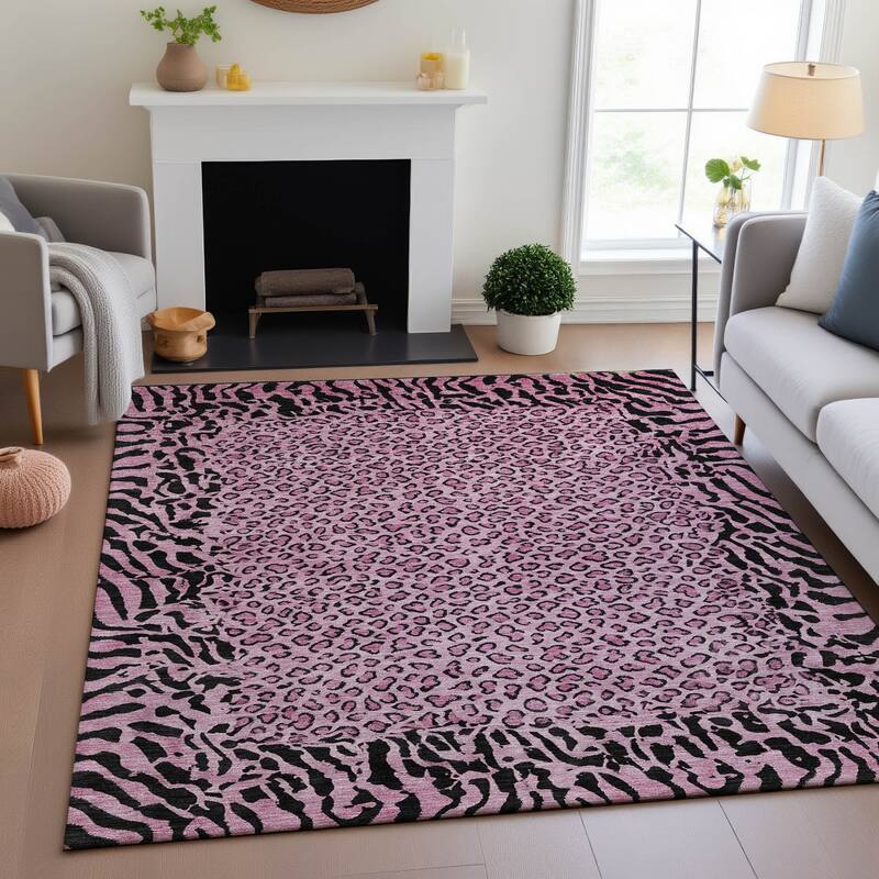 Premium Washable Super Soft Animal Print Border Mayfield Rug - Pink - 3' x 5'