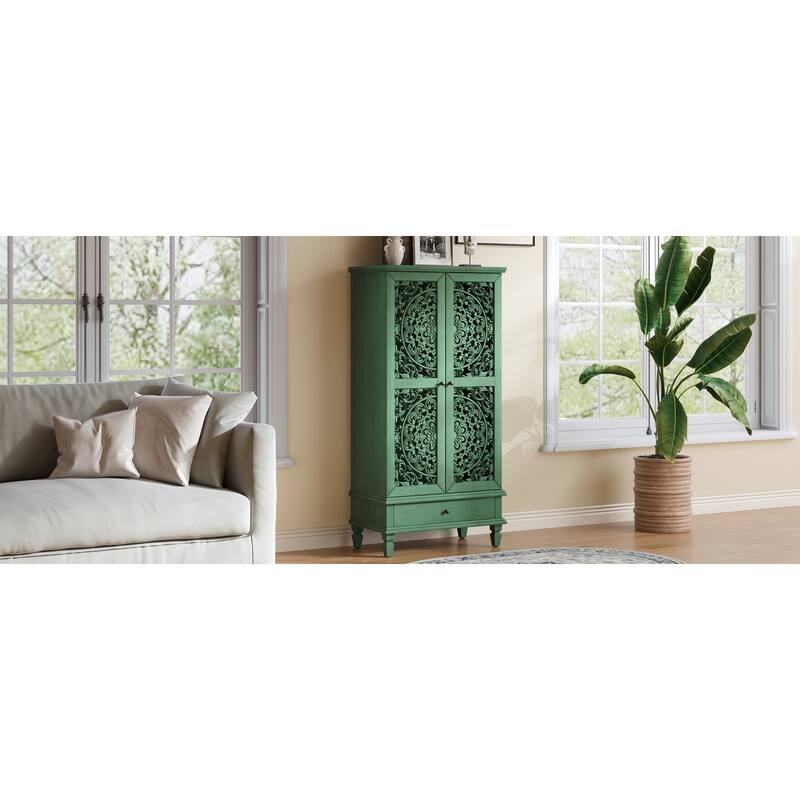 GDF Studio - Maribelle Rustic 55" Tall Storage Cabinet with Drawer, Decorative 2-Door Carved Wood Accent Cabinet