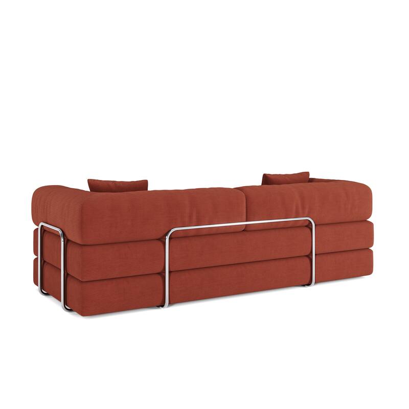 Modular Convertible Sleeper Sofa Bed, Corduroy Fabric Compression Sofa, Floor-Standing Sofa Bed with Armrests & Backrest