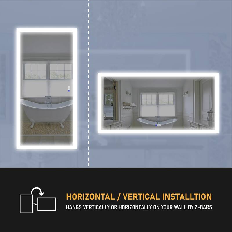 Bathroom Wall Mounted Frameless LED Mirror Super Bright Light With Anti-Fog (Horizontal/Vertical)