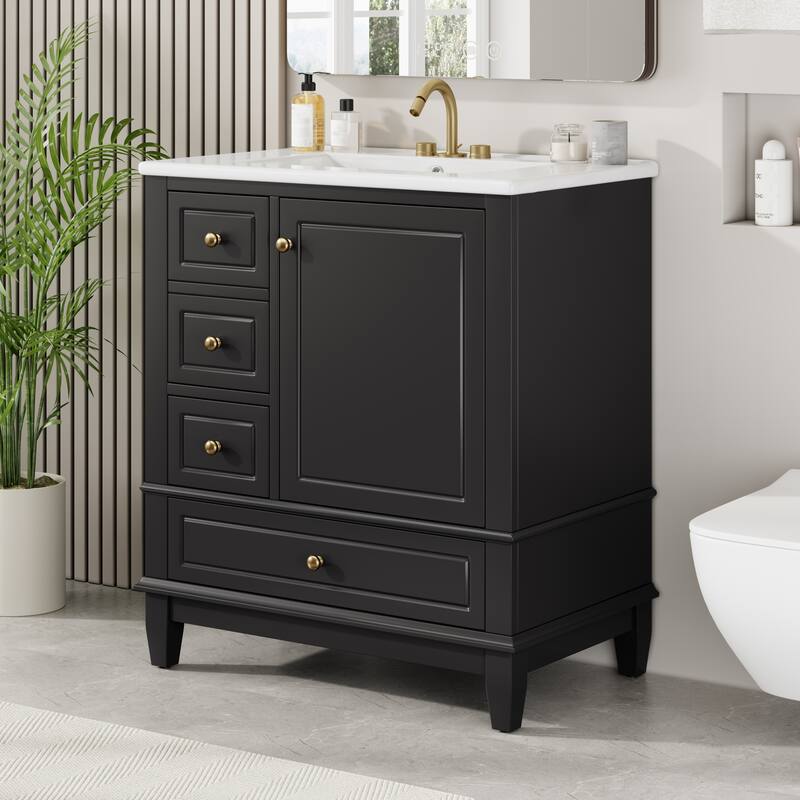 Christopher Knight Home 30" Stylish and Functional Bathroom Vanity with Sink - Left Drawer Right Door - Black