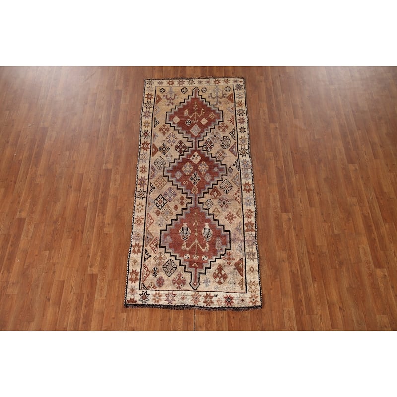 Tribal Qashqai Persian Antique Area Rug Handmade Peach Wool Carpet - 3'6"x 7'11"