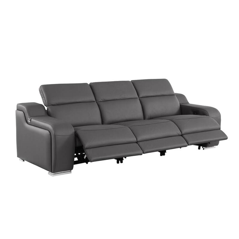 HomeRoots 103" Black Italian Leather Reclining USB Sofa