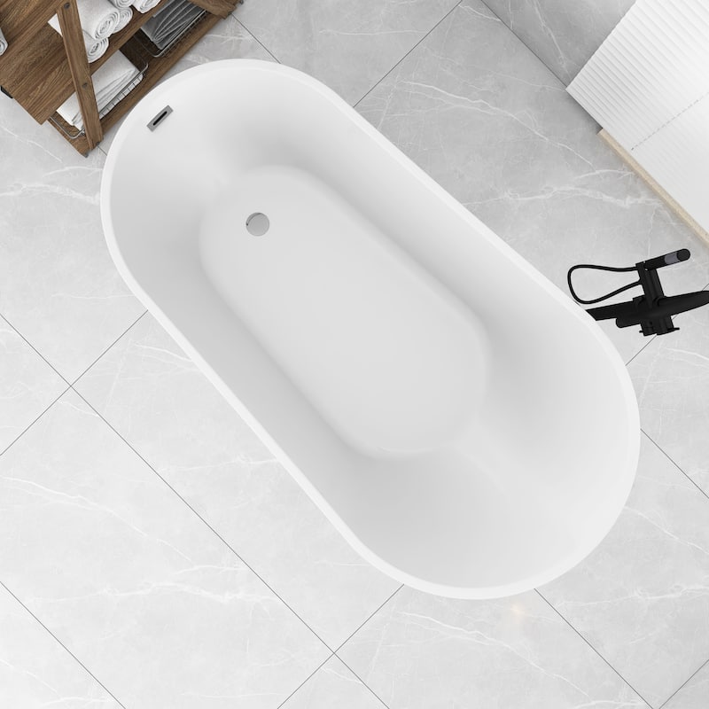 Acrylic Freestanding Flatbottom Soaking Bathtub in Glossy White
