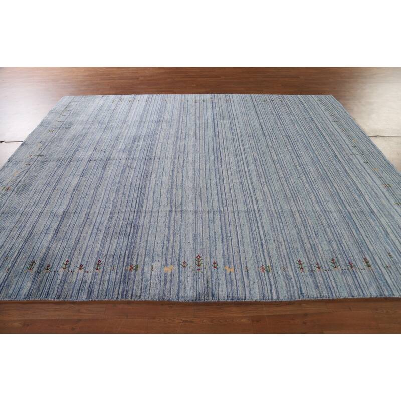 Striped Gabbeh Oriental Area Rug Handmade Blue Wool Carpet - 7'10"x 9'7"