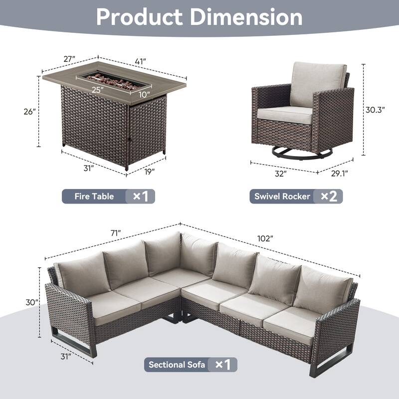 Gymojoy L-Shaped Outdoor Corner Sectional Sofa 6-seats Couch Conversation Set