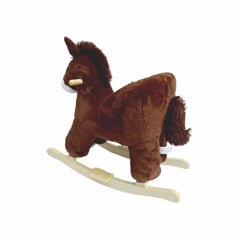 Kids Ride-On Rocking Horse Toy with Lullaby Song, Rocking Toy with Hand Puppets & Safety Belt