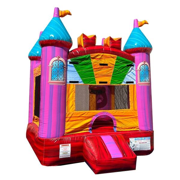 slide 2 of 3, Jingo Jump 10'X10' Pink Marble Castle - 10′ L x 10′ W x 13′ H Kids - 10′ L x 10′ W x 13′ H