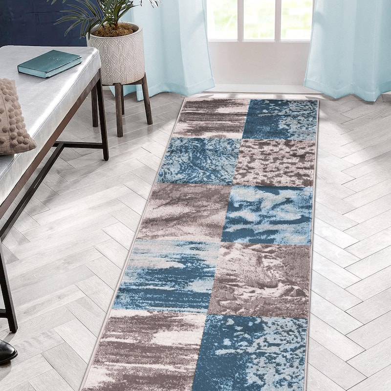 Patchwork Modern Eclectic Color Block Indoor Area Rug by Superior - 2'7" X 8' - Blue