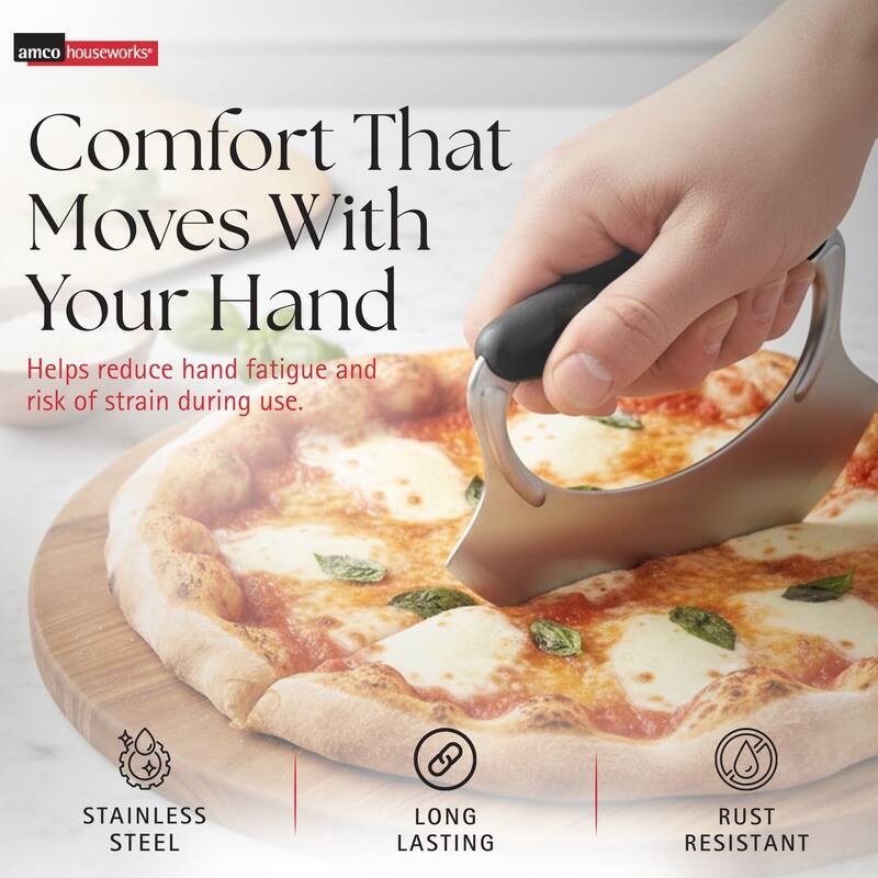 Amco Stainless Steel Handheld Mezzaluna Silicone Handle - 6.25" x 4.75" x 1.5"