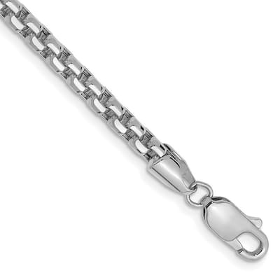 Curata 14k White Gold 3.6mm Hollow Round Box Chain Bracelet