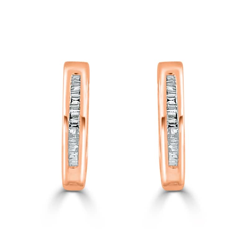 Auriya 1/8ctw Ultra-Petite Baguette Diamond Hoop Earrings 10K Gold - 0.44-inch (H-I, I1-I2)