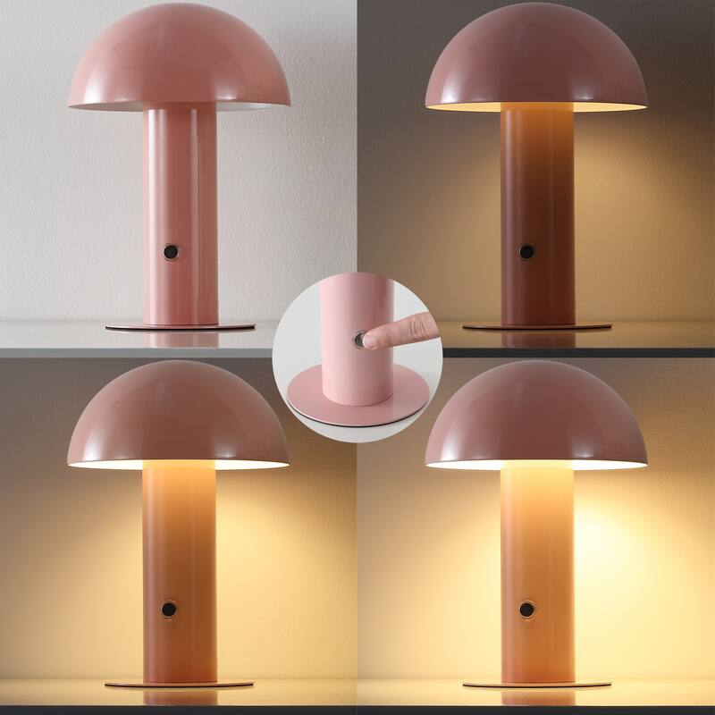 Porcini 10.75" Contemporary Bohemian Rechargeable/Cordless Iron Integrated LED Mushroom Table Lamp, by JONATHAN Y