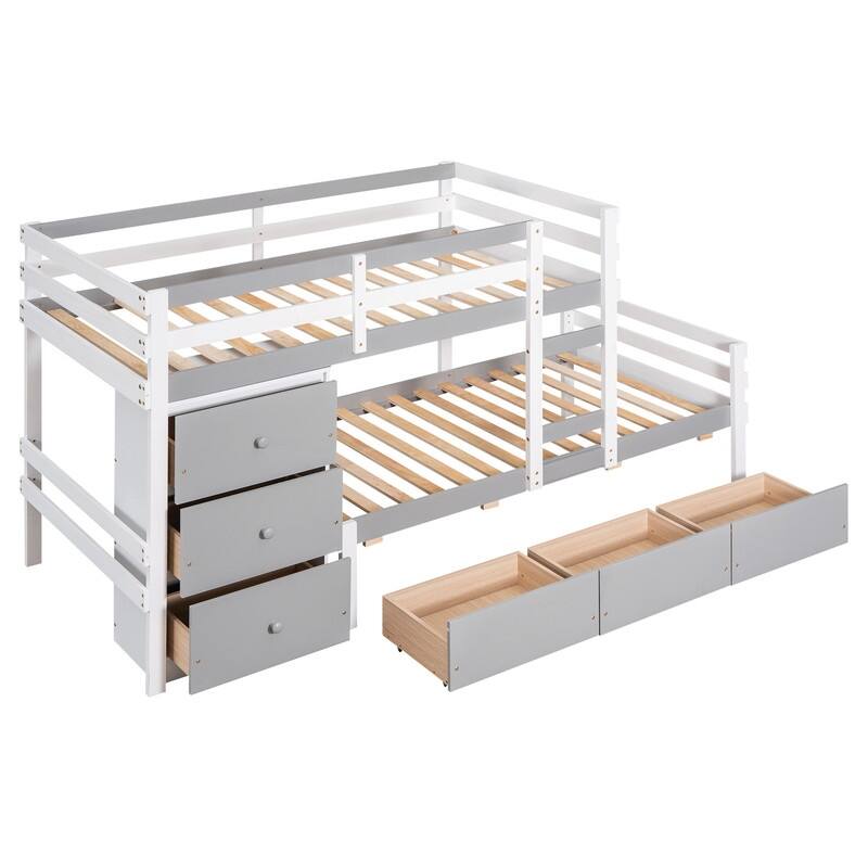 Twin over Twin Wooden Loft Bunk Bed with Drawers and Ladder