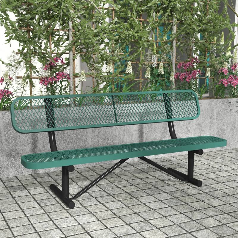 Commercial Grade Expanded Mesh Metal Outdoor Bench with Anchors - Green