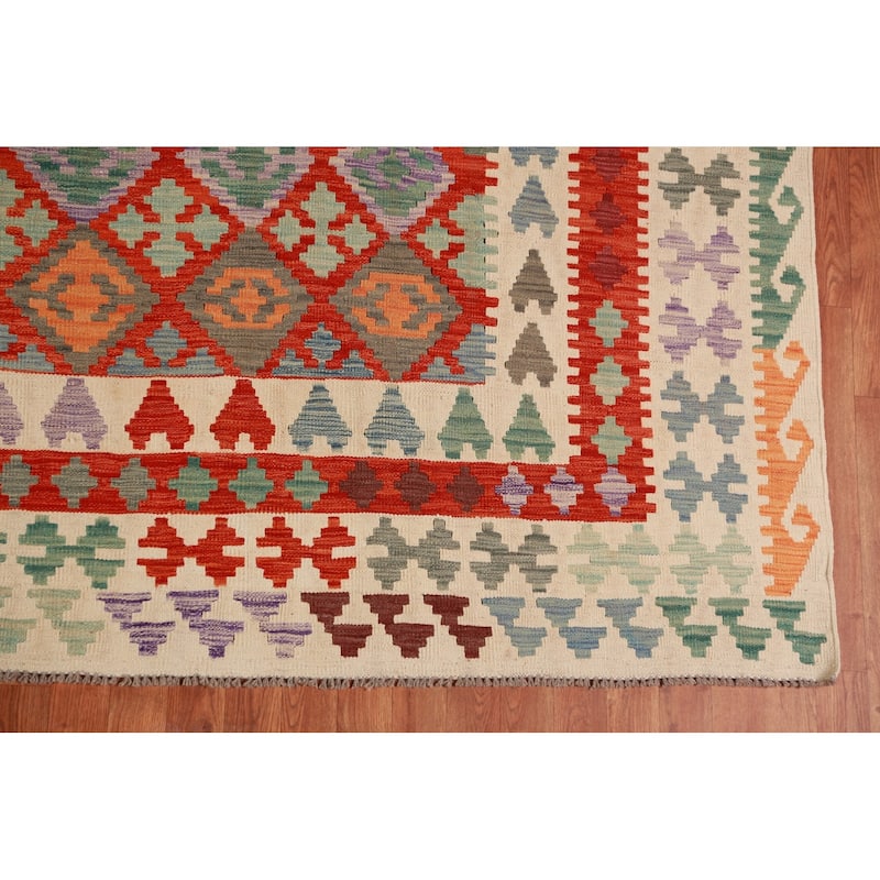 Geometric Kilim Oriental Large Rug Flatweave Tribal Wool Carpet - 10'2"x 16'0"