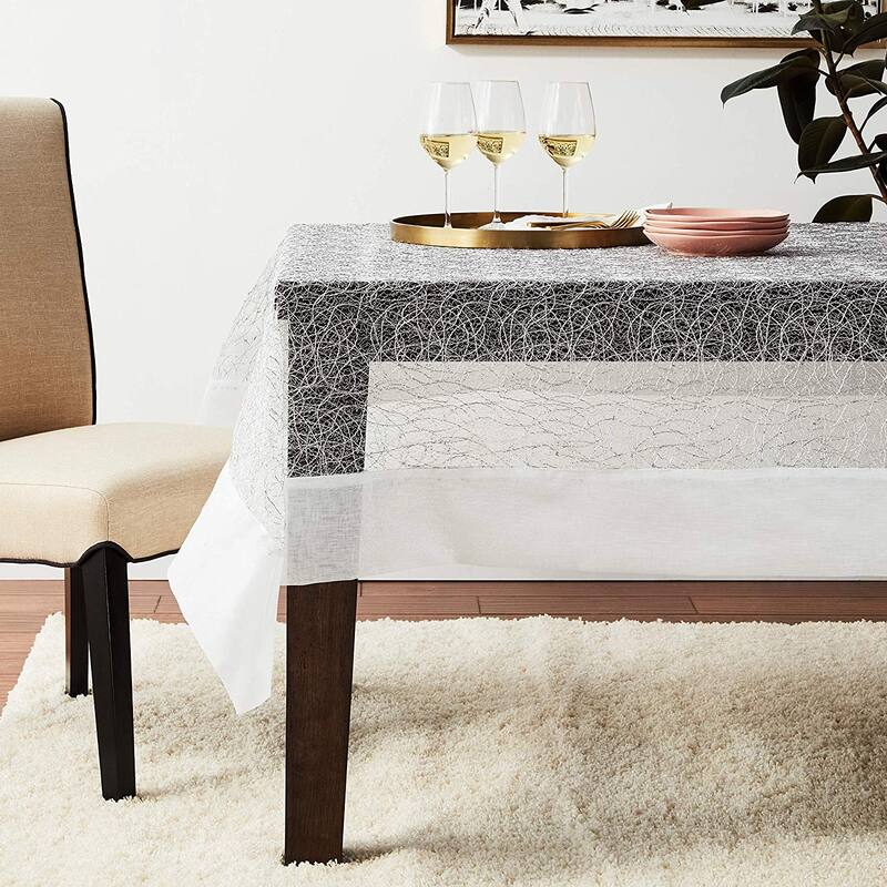 Violet Linen Crown Mesh Lace With Border Pattern Tablecloth - 65" X 108" - Silver