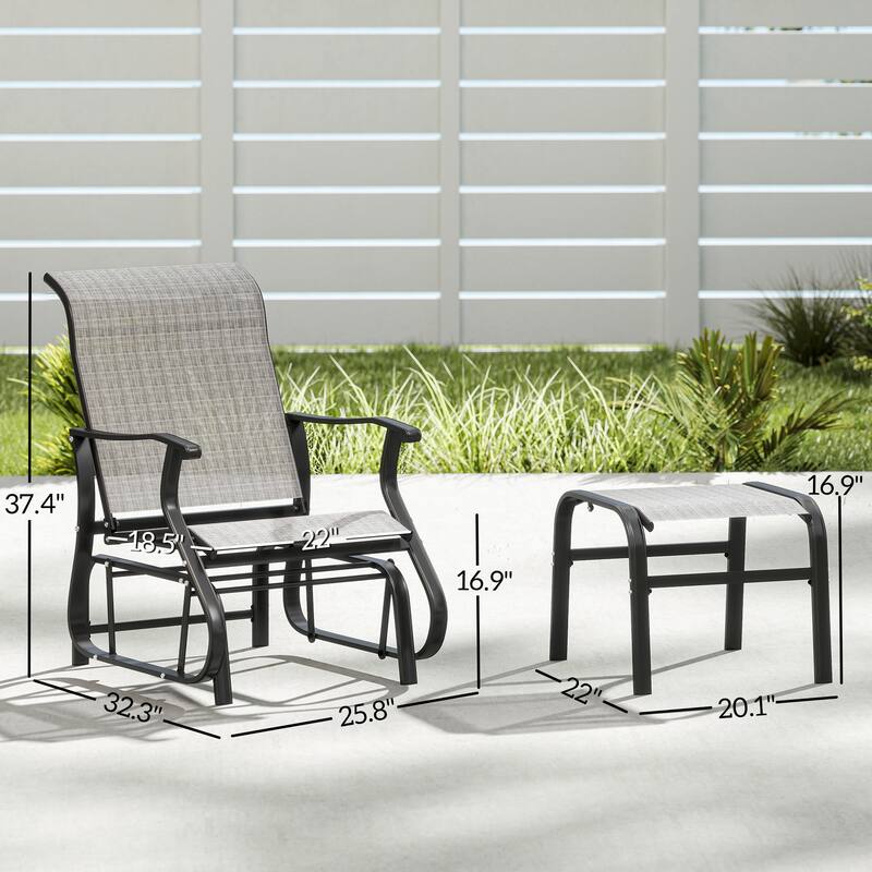 Outsunny Outdoor Glider Chair with Ottoman, 2-Piece Patio Glider Set with High Back and Wide Seat, Gliding Outdoor Lounge Se