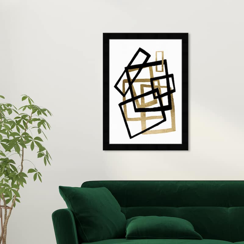 Wynwood Studio 'Square Formas II' Abstract Wall Art Framed Print Geometric - Gold, Black - Black