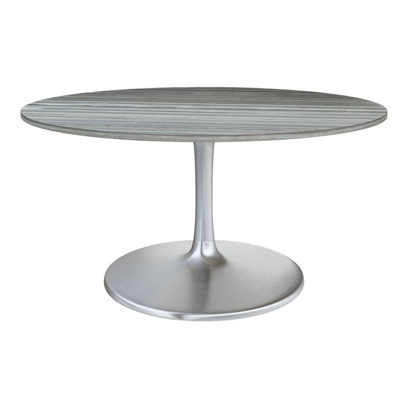 HomeRoots 60" Gray and Silver Marble and Aluminum Pedestal Base Round Top Dining Table - 60.00 in. x 32.60 in. x 60.00 in.