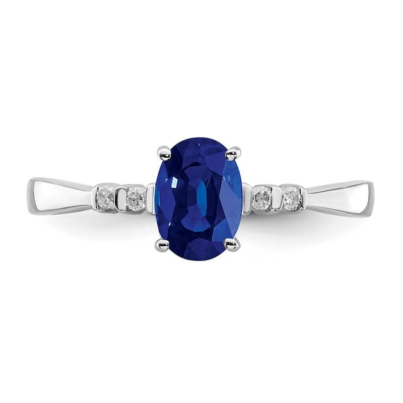 Curata 925 Sterling Silver Polished Open back Rhodium Plated Diamond and Sapphire Oval Ring