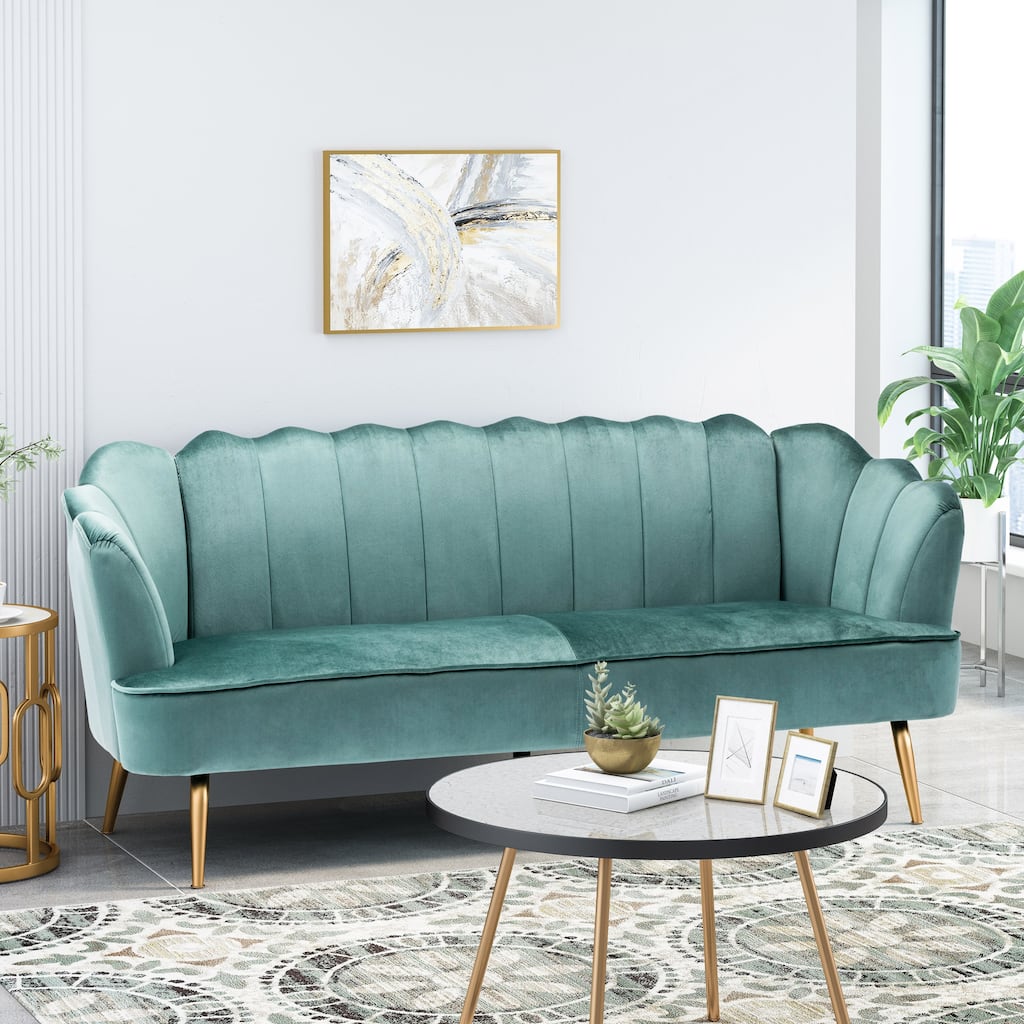 Reitz Glam Velvet Shell 3 Seater Sofa by Christopher Knight Home - 76.25" L x 29.25" W x 33.50" H