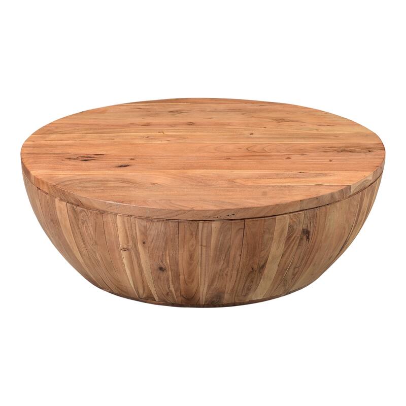 NADAAL STUDIOS Lenora Coffee Table, Round Solid Acacia Wood with Swivel Top and Storage, Natural Finish