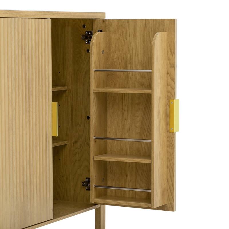 Modern 57.5" Fluted Door 4-Door Sideboard with Side Hooks and Adjustable Shelves