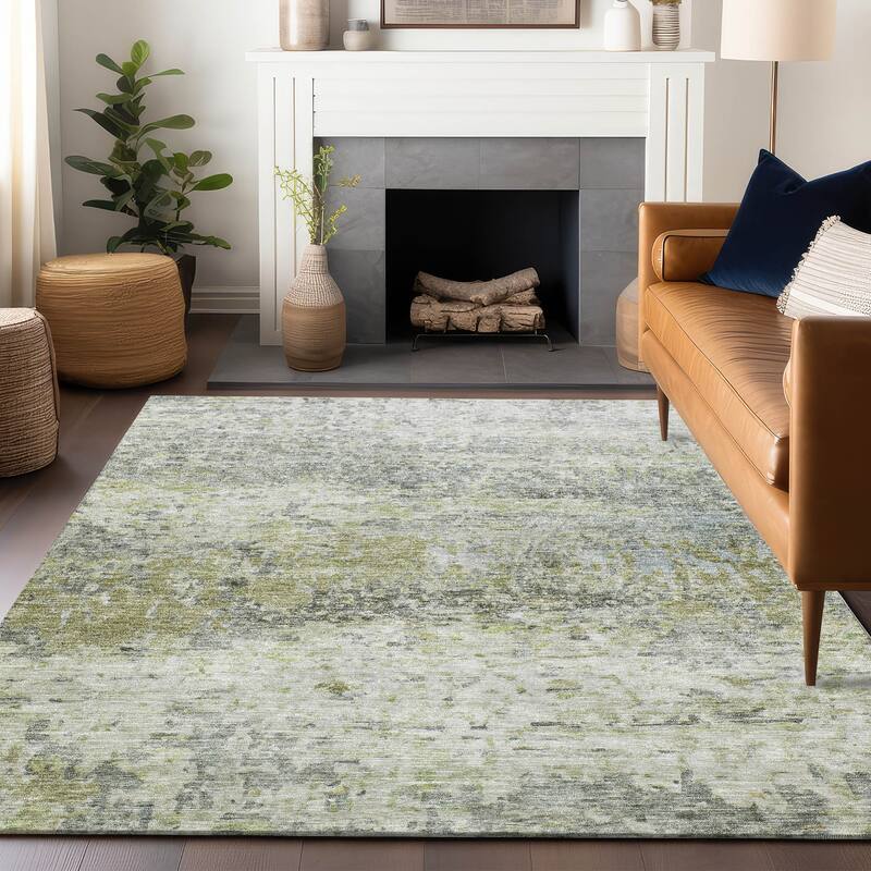Machine Washable Indoor/ Outdoor Abstract Contemporary Chantille Rug - Aloe - 2'6" x 3'10"