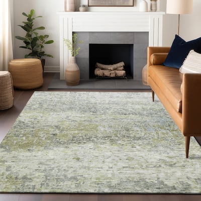 Machine Washable Indoor/ Outdoor Abstract Contemporary Chantille Rug