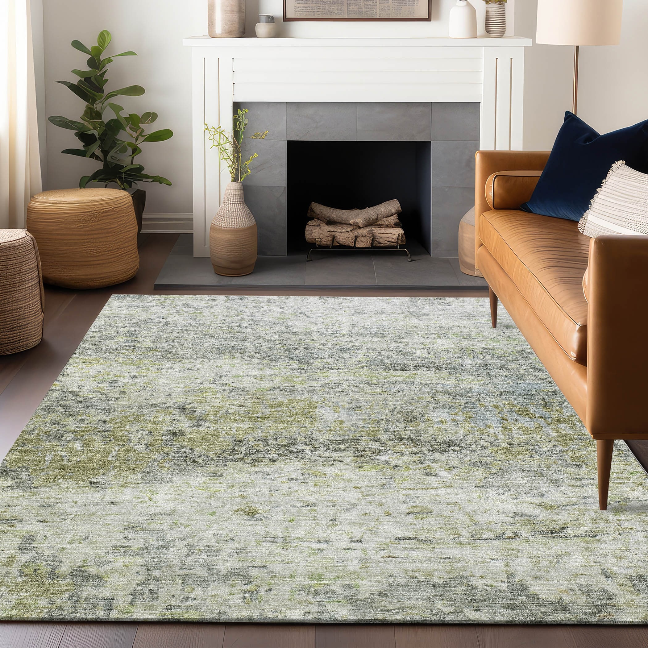 Machine Washable Indoor/ Outdoor Abstract Contemporary Chantille Rug