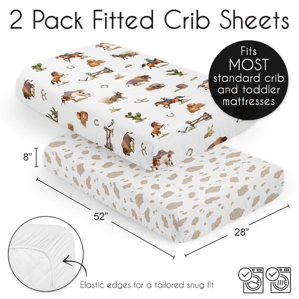 Sweet Jojo Designs Western Cowboy Boy 2 Pack Fitted Crib Sheets Cow Print and Wild West Southern Country South Horse Farm Animal