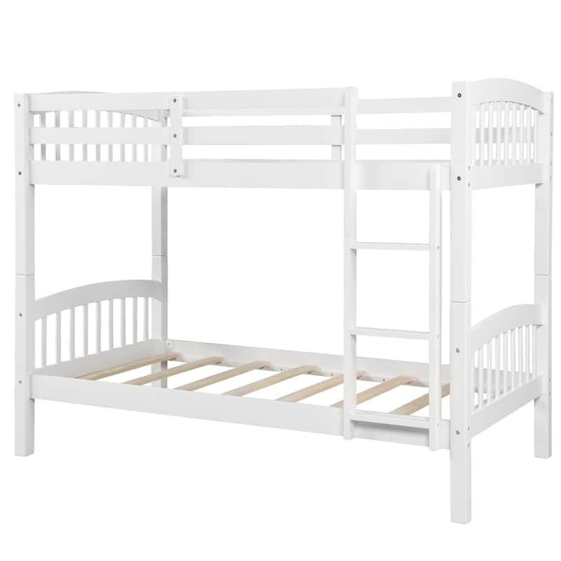 Twin over Twin Solid Wood Bunk Bed with Ladder and Fence