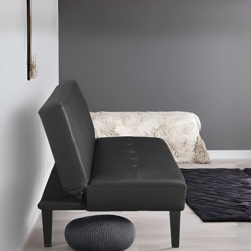 Modern Futon Sofa Bed, Convertible Couch with Wooden Legs, Recliner