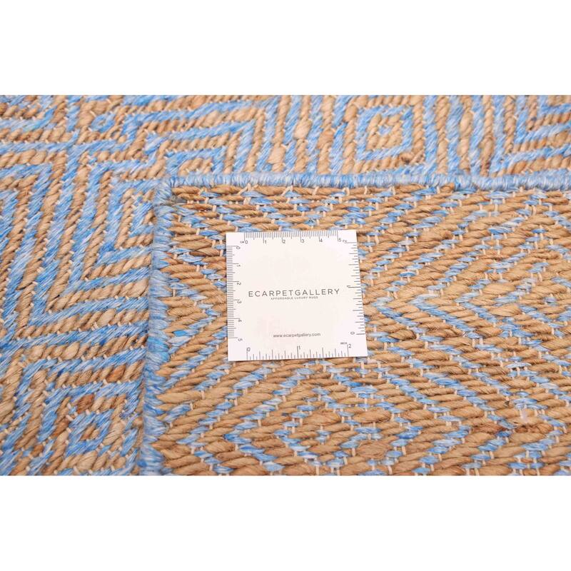 ECARPETGALLERY Flat-Weave Palas Denizli Blue, Tan Jute Kilim - 5'4 x 7'5