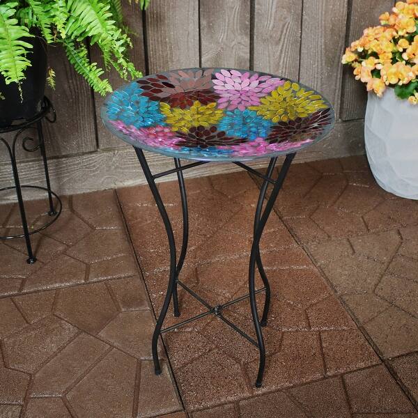 Shop Sunnydaze Bird Bath Bowl And Stand With Mosaic Petals Glass Tile 14 Diameter Overstock 29071739