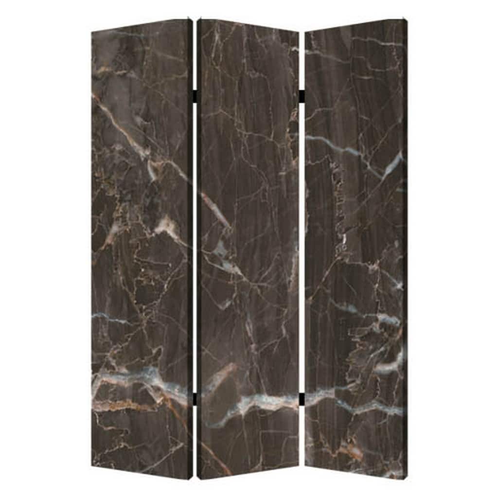 3 Panel Marble Print Canvas Room Divider, Dark Brown