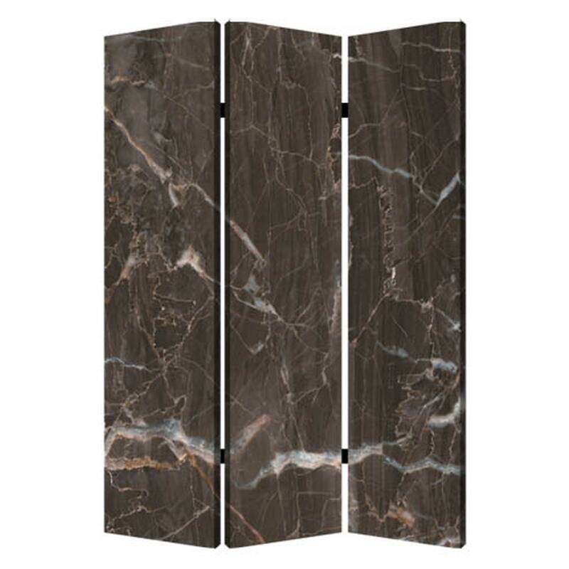 3 Panel Marble Print Canvas Room Divider, Dark Brown
