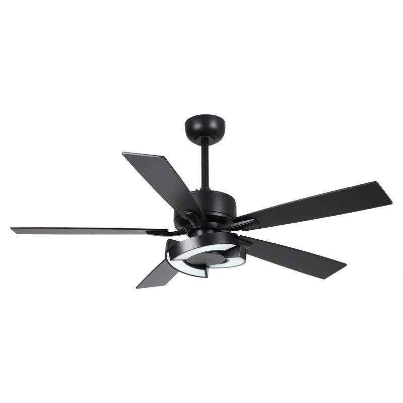 52" Black Wooden 5-Blade Dimmable Modern Ceiling Fan with Light and Remote