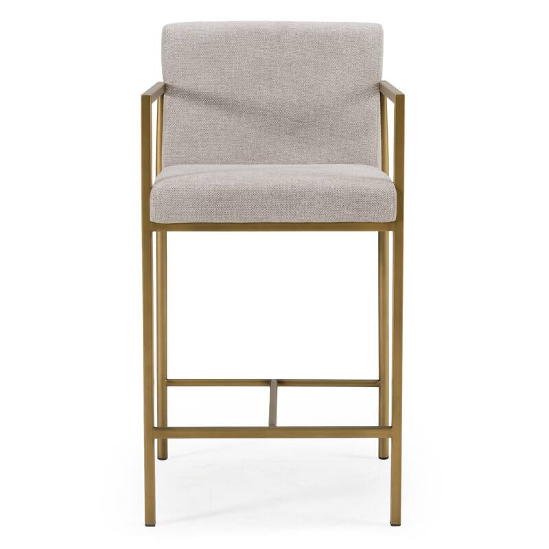 Modrest Burnham Contemporary Light Grey Fabric & Brass Counter Stool