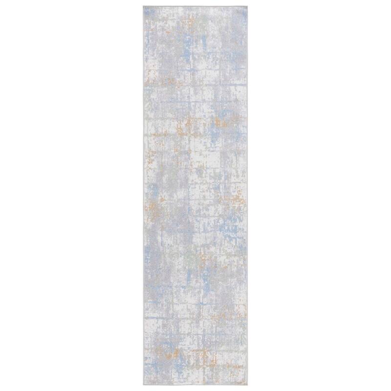 SAFAVIEH Bayside Machine Washable Hannemarie Modern Abstract Rug - 2'2" x 8' Runner - Grey/Ivory Blue