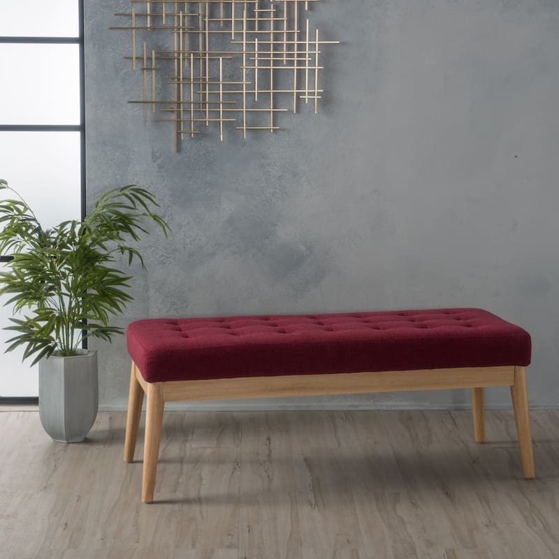 Saxon Mid-century Tufted Fabric Ottoman Bench by Christopher Knight Home - 43.00 L x 15.75 W x 17.00 H - Red