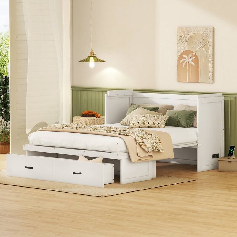 Murphy Bed with USB Port and a Large Drawer,Queen/Full Size