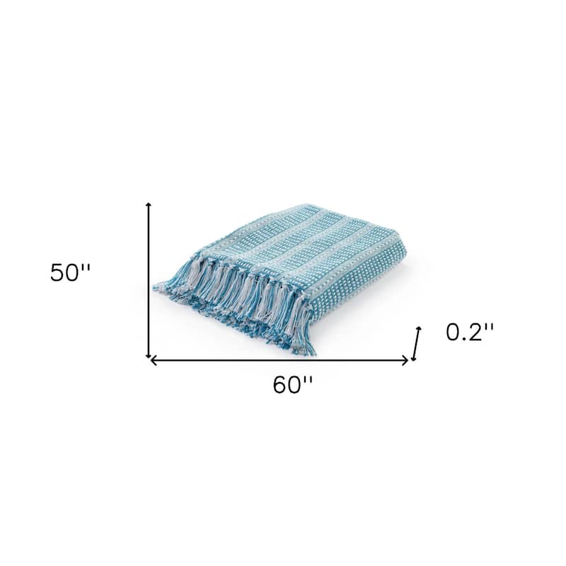 HomeRoots Blue and White Woven Cotton Striped Throw Blanket