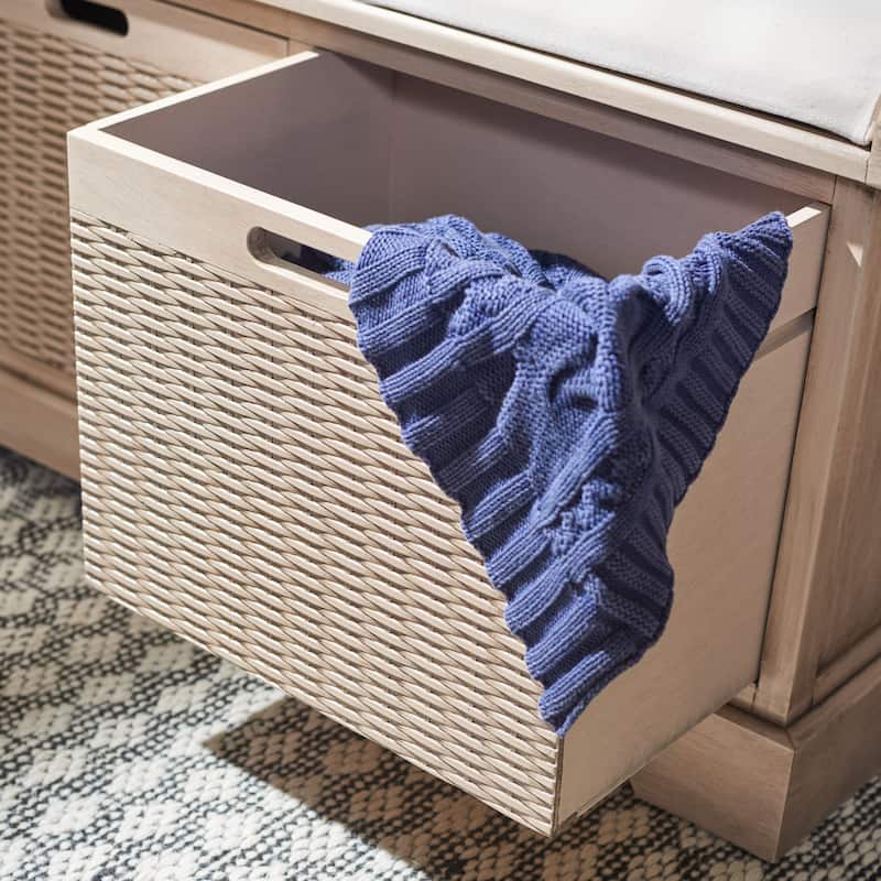SAFAVIEH Landers 2-Drawer with Cushion Storage Bench - 32.3" W x 15" L x 19" H