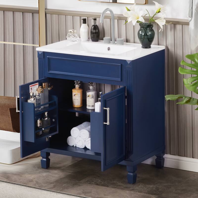 Modern 30" Freestanding Bathroom Vanity Cabinet Wood Frame with Ceramic Sink and Soft-Close Storage
