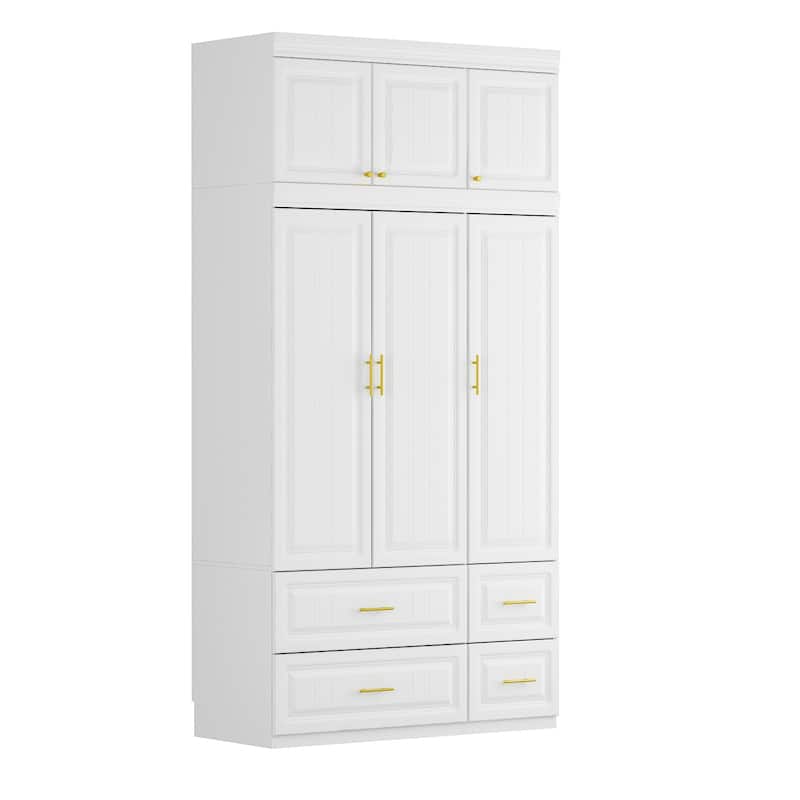 Modern Freestanding Wardrobe Armoire Closet High Cabinet Storage White - 93.7"H