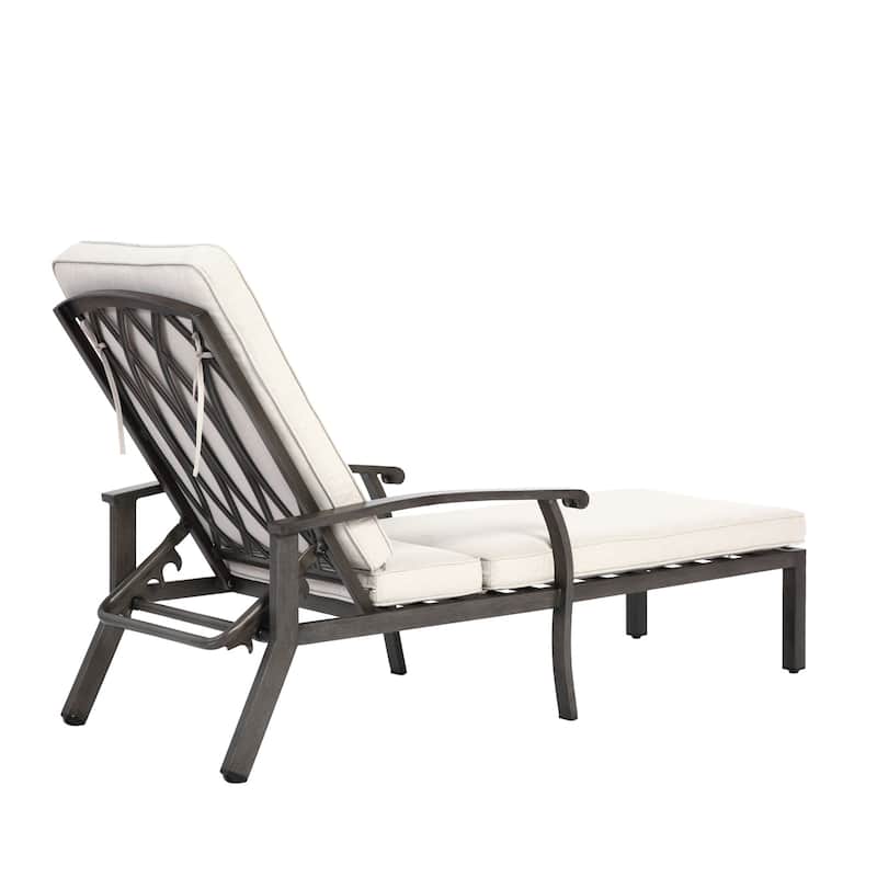 3-Piece Outdoor Cast Aluminum Chaise Lounge Chair Set with Side Table
