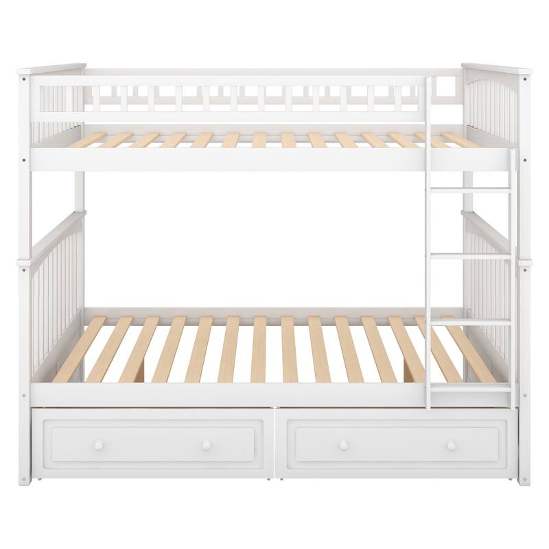 Wooden Bunk Bed with 2 Drawers and Ladder